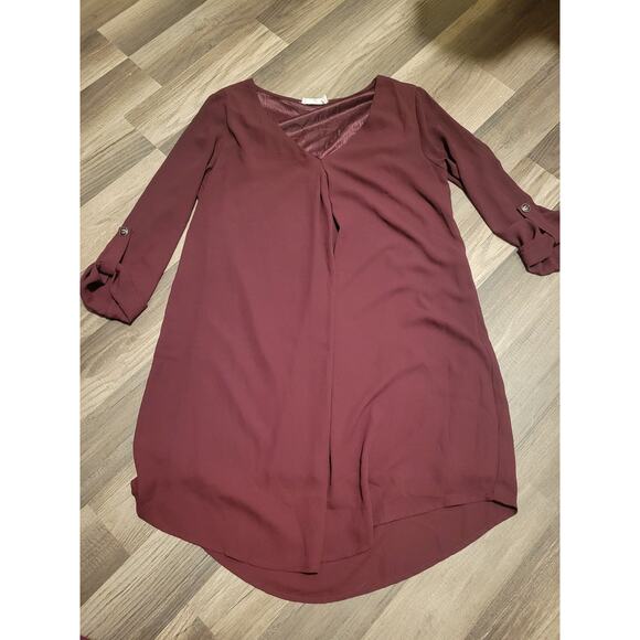 Lush burgundy 3/4 sleeve roll tab tunic blouse Size S - Picture 1 of 6